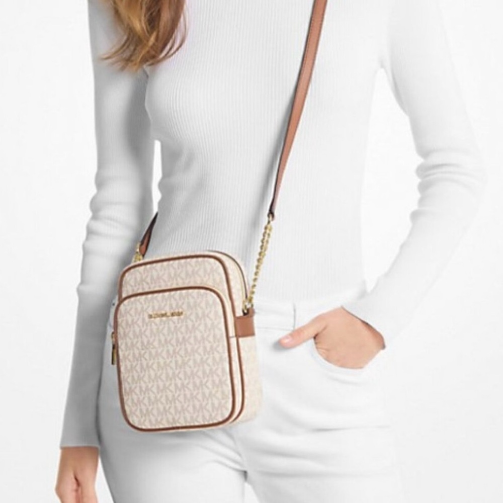 Michael Kors Cream and Brown Crossbody Bag with Gold-Tone Accents - Picture 2 of 3